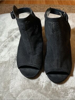Unisa Black Perforated Peep-Toe Ankle Booties